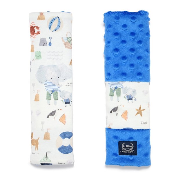 【原售價$980】La Millou波蘭 豆豆安全帶保護套｜海灘小象(藍)｜加勒比海藍
