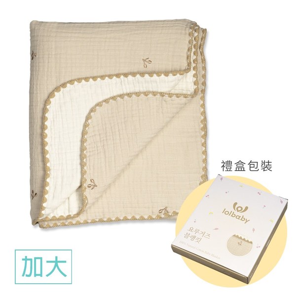 【韓國 lolbaby】100%天然植物棉六層紗蓋毯L (茶櫻桃)
