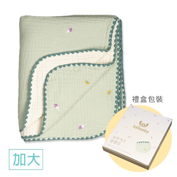 【韓國 lolbaby】100%天然植物棉六層紗蓋毯L (綠彩虹)