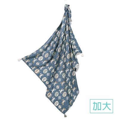La Millou 抗菌包巾-竹纖涼感巾(加大)_140x110cm-旋轉小木馬(藍底)