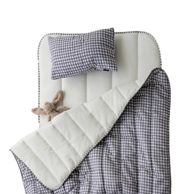 lolbaby韓國 超細纖維午睡毯枕墊3件組｜格紋灰