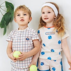 LILLE HAVEN韓國 Jacquard 提花系列100%純棉短袖內睡衣套裝JA二件入(1.5~4y)｜藍色球球