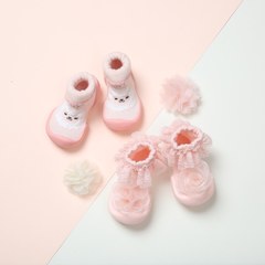 Kinderspel韓國 輕柔細緻‧套腳腳襪型學步鞋(13cm)｜粉紅蕾絲花